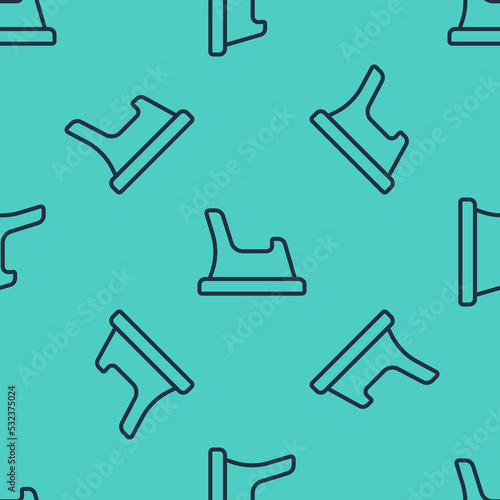 Black line Baby potty icon isolated seamless pattern on green background. Chamber pot. Vector