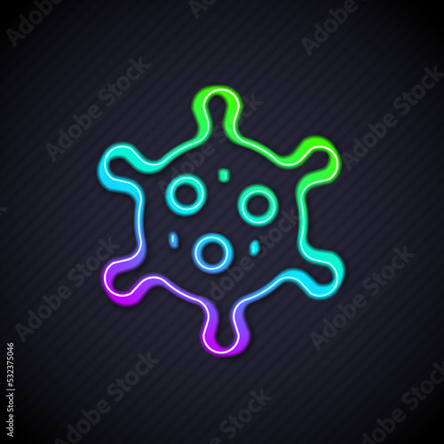 Glowing neon line Virus icon isolated on black background. Corona virus 2019-nCoV. Bacteria and germs, cell cancer, microbe, fungi. Vector