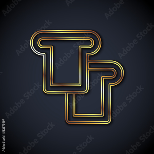 Gold line Bread toast for sandwich piece of roasted crouton icon isolated on black background. Lunch, dinner, breakfast snack. Vector