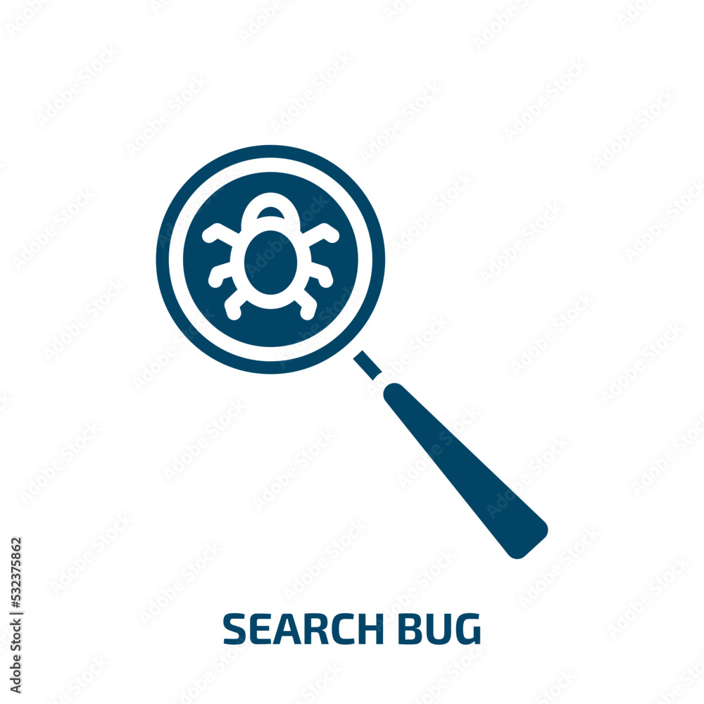 search bug icon from technology collection. Filled search bug, search, computer glyph icons isolated on white background. Black vector search bug sign, symbol for web design and mobile apps search bug icon from technology collection. Filled search bug, search, computer glyph icons isolated on white background. Black vector search bug sign, symbol for web design and mobile apps