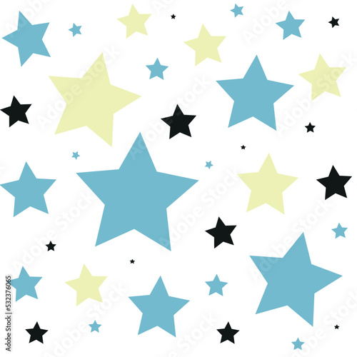 seamless pattern with blue yellow stars  on white 