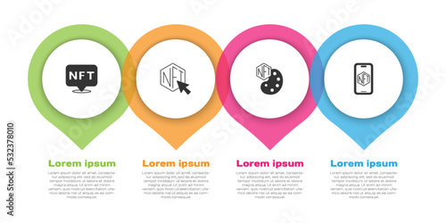 Set NFT Digital crypto art, and Mobile with store app. Business infographic template. Vector