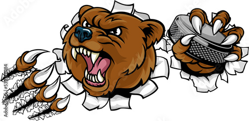 Canvas Print Bear Ice Hockey Player Animal Sports Mascot