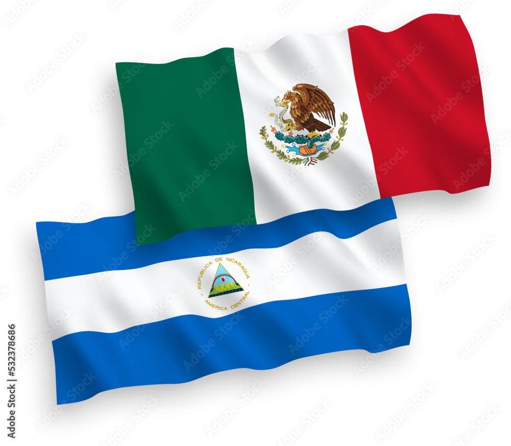 Flags of Mexico and Nicaragua on a white background Flags of Mexico and Nicaragua on a white background