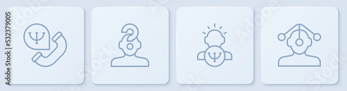 Set line Online psychological counseling, Psychology, Human with question mark and Hypnosis. White square button. Vector