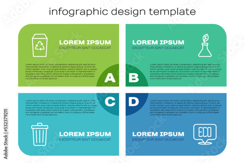 Set line Trash can, Recycle bin, Leaf Eco symbol and Plant breeding. Business infographic template. Vector