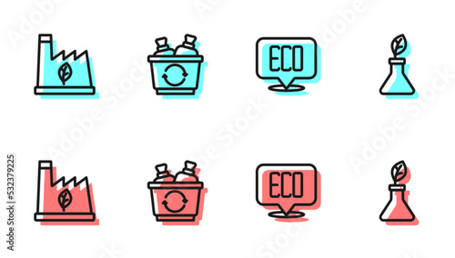 Set line Leaf Eco symbol, Plant recycling garbage, Recycle bin and breeding icon. Vector