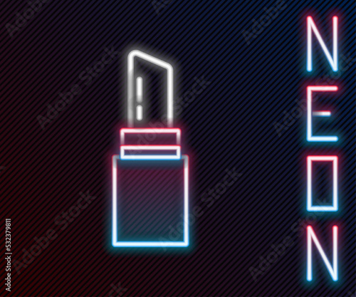 Glowing neon line Lipstick icon isolated on black background. 8 March. International Happy Women Day. Colorful outline concept. Vector