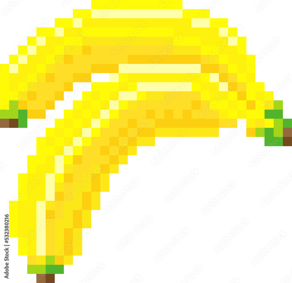 Fototapeta premium Banana Pixel Art 8 Bit Video Game Fruit Icon