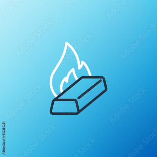 Line Molten gold being poured icon isolated on blue background. Molten metal poured from ladle. Colorful outline concept. Vector