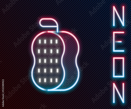 Glowing neon line Washcloth icon isolated on black background. Bath house sauna washcloth sign. Item for pleasure and relaxing. Colorful outline concept. Vector