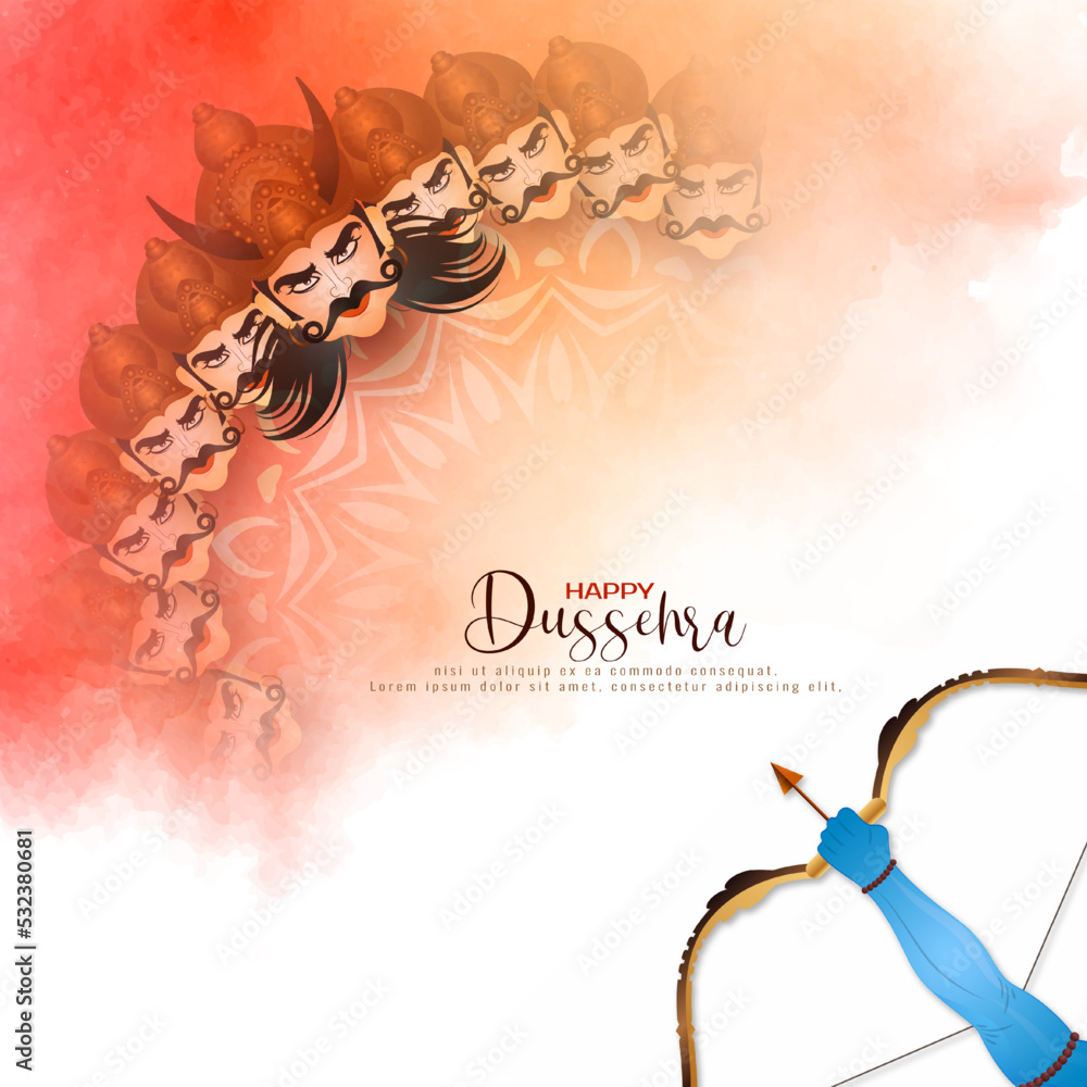 Happy Dussehra and Vijaya dashami festival card with ten headed ravana