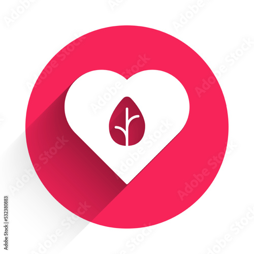 White Vegan food diet icon isolated White background. Organic, bio, eco symbol. Vegan, no meat, lactose free, healthy, fresh and nonviolent food. Red circle button. Vector