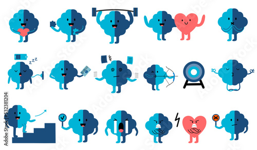 Brain activity cartoon character icon. Vector of brain activity illustration 