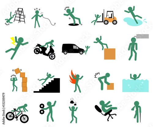 Set of people accident icon and illustration