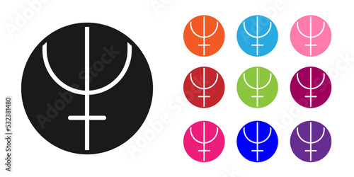 Black Neptune planet symbol icon isolated on white background. Astrology, numerology, horoscope, astronomy. Set icons colorful. Vector