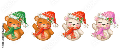 Cute Christmas illustration set of bear. 