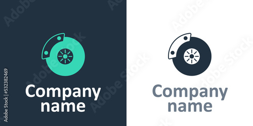 Logotype Car brake disk with caliper icon isolated on white background. Logo design template element. Vector