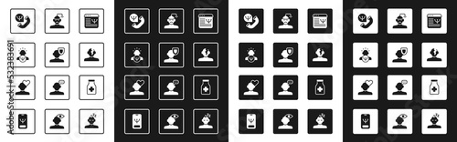 Set Online psychological counseling, Psychology, Solution problem psychology, Concussion, headache, Sedative pills and Broken heart or divorce icon. Vector