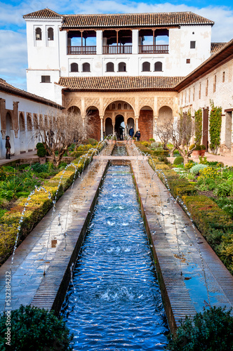 Alhambra Palace, Spain. Water fountains inside the alhambra.