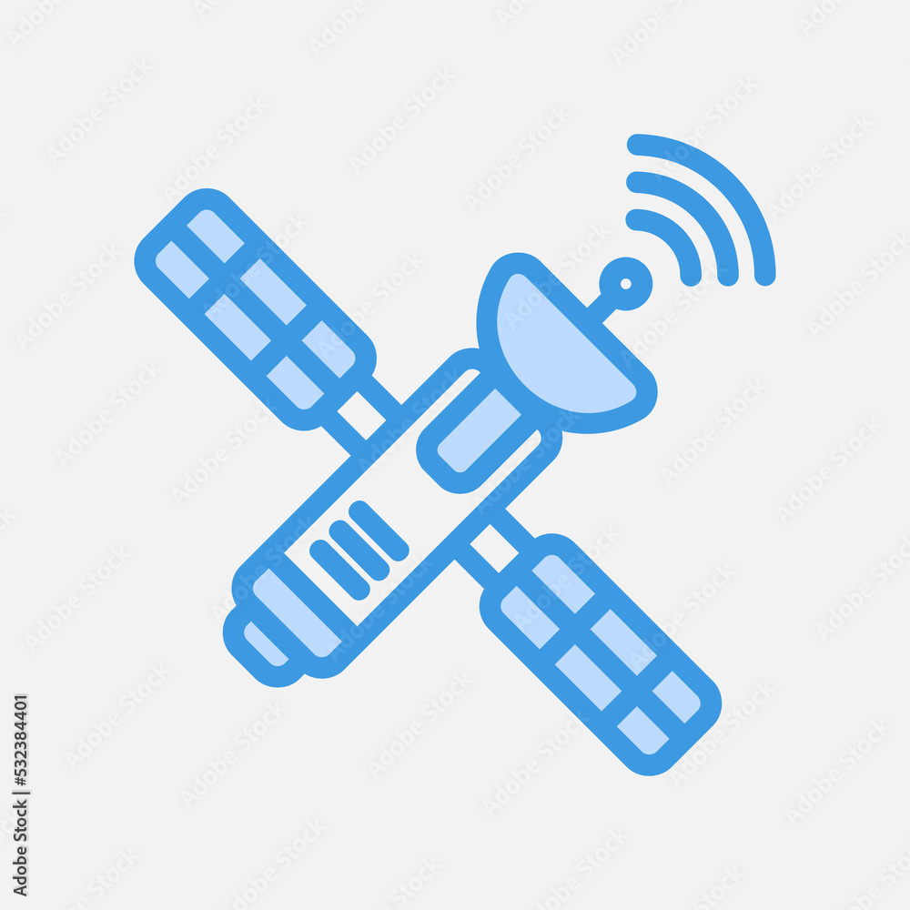 Satellite icon in blue style about communication, use for website mobile app presentation Satellite icon in blue style about communication, use for website mobile app presentation