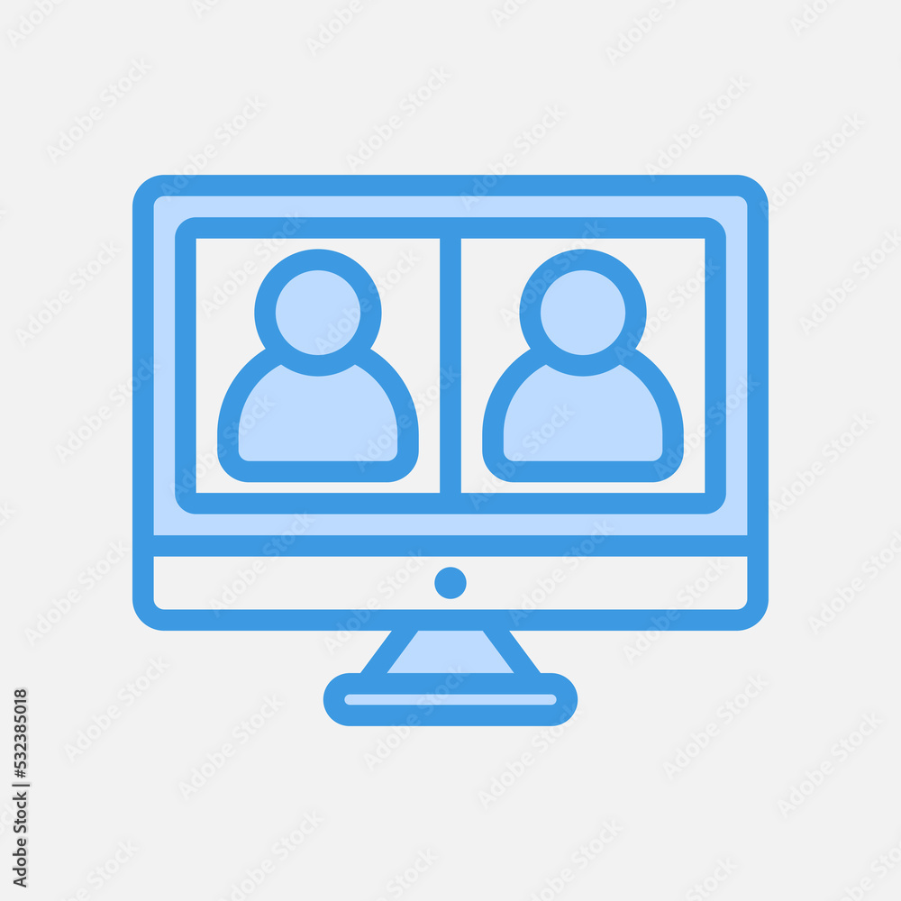 Video conference icon in blue style about communication, use for website mobile app presentation Video conference icon in blue style about communication, use for website mobile app presentation