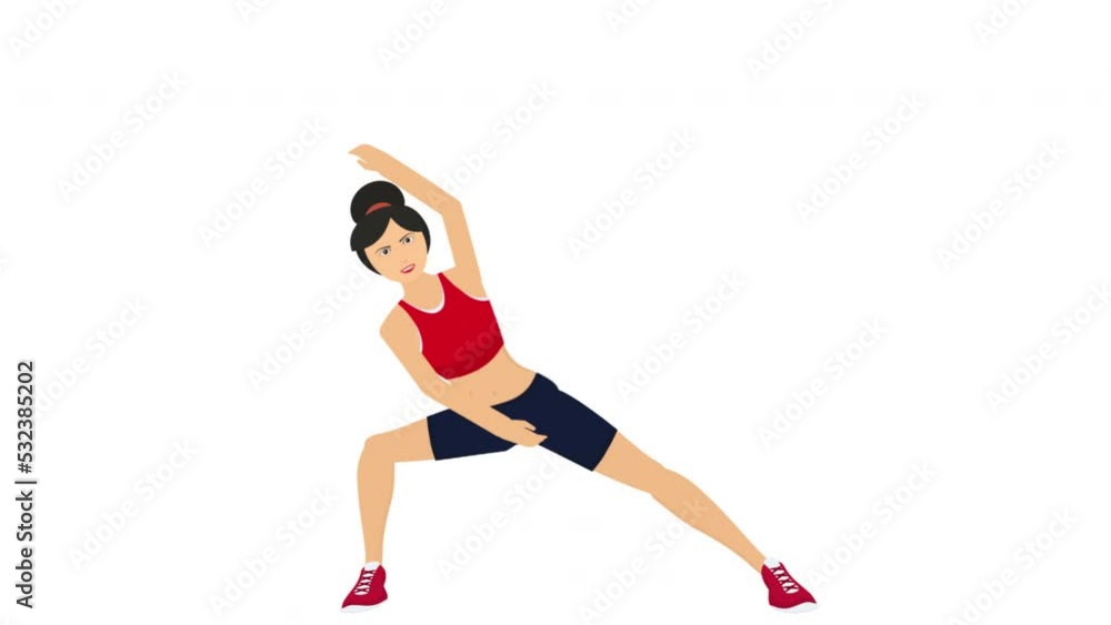 Exercise. Animation of a female athlete performing a sports exercise, alpha channel. Cartoon Exercise. Animation of a female athlete performing a sports exercise, alpha channel. Cartoon