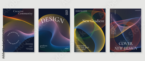 Abstract vibrant gradient line background vector. Futuristic style cover template with line distortion, wave, curved lines, rainbow. Modern wallpaper design for poster, flyer, brochure, card, decor.