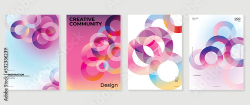 Abstract vibrant gradient background vector. Futuristic style cover template with purple color, circles, geometric. Modern wallpaper design perfect for poster, flyer, decorative, card, prints.