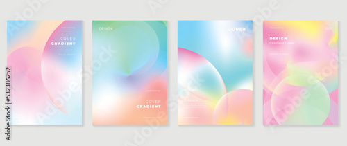 Abstract vibrant gradient background vector. Minimalist style cover template with shapes, bubble, pastel color, circles. Modern wallpaper design perfect for poster, flyer, decorative, card, prints.