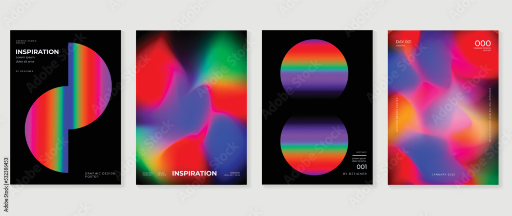 Abstract vibrant gradient background vector. Futuristic style cover template with colorful, geometric shapes, rainbow, circles. Modern wallpaper design for poster, flyer, decorative, card, prints.