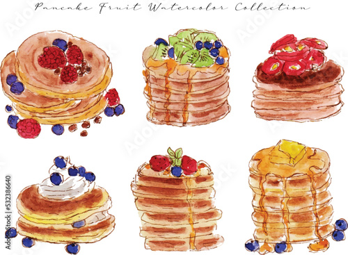 a set of hand drawn pancake watercolor sketch