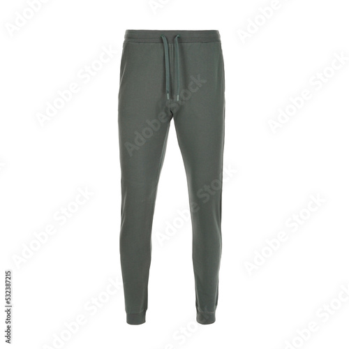 The lower part of the men's green tracksuit