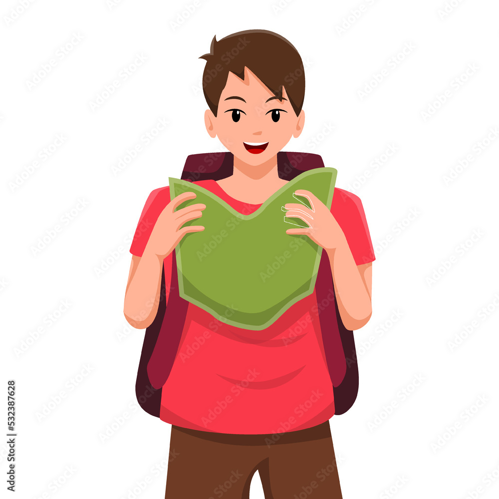 Traveler Man Character Illustration with Backpack and Map
