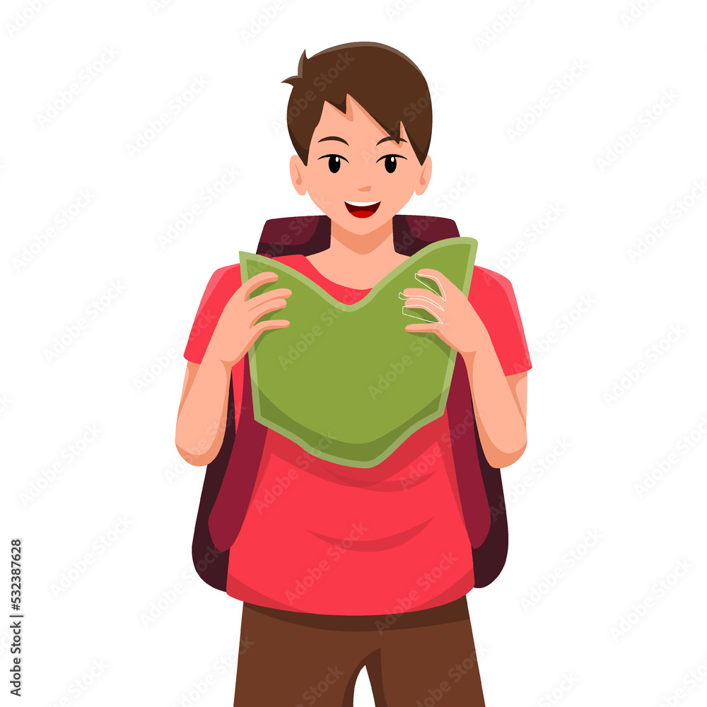 Traveler Man Character Illustration with Backpack and Map Traveler Man Character Illustration with Backpack and Map