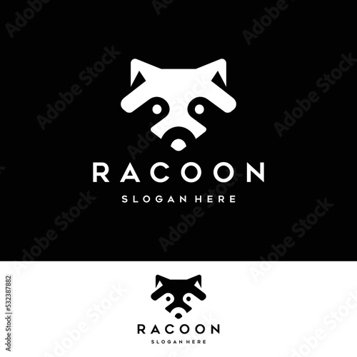 black white raccoon head logo and icon, clip art vector