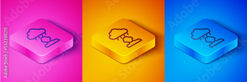 Isometric line Depression and frustration icon isolated on pink and orange, blue background. Man in depressive state of mind. Mental health problems. Square button. Vector