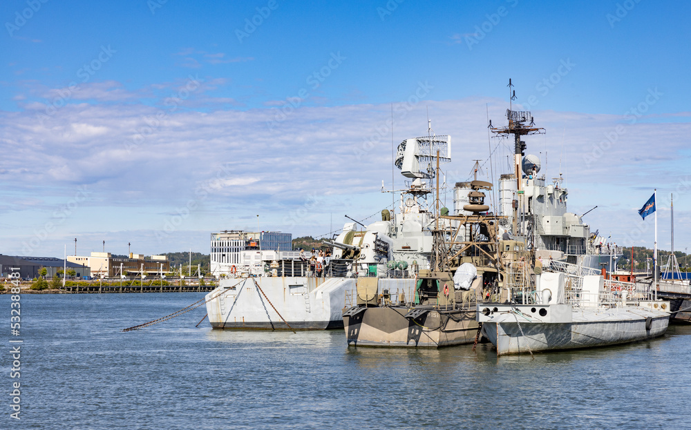 Old navy ships (warship) at quay in Gothenburg,Sweden,Scandinavia,Europe