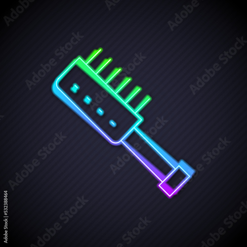 Glowing neon line Sauna brush icon isolated on black background. Wooden brush with coarse bristles for washing in the bath. Anti cellulite massage. Vector
