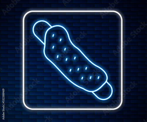 Glowing neon line Washcloth icon isolated on brick wall background. Bath house sauna washcloth sign. Item for pleasure and relaxing. Vector