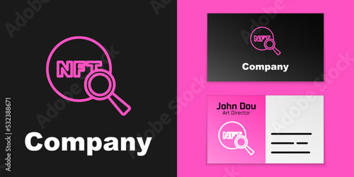 Pink line Search NFT icon isolated on black background. Non fungible token. Digital crypto art concept. Logo design template element. Vector