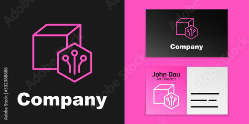 Pink line NFT Digital crypto art icon isolated on black background. Non fungible token. Logo design template element. Vector