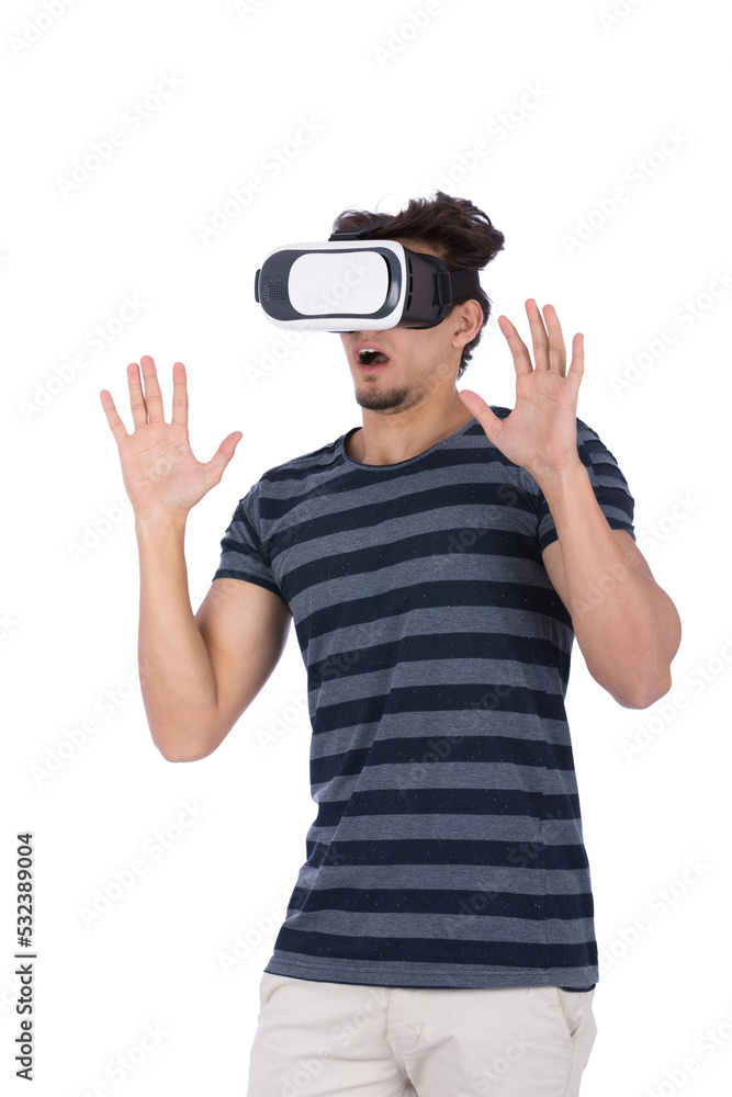 frightened VR glasses player frightened VR glasses player