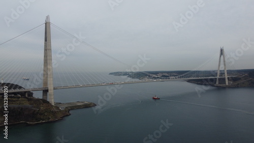 Yavuz Sultan Selim Bridge as seen from foggy hill © Gnay