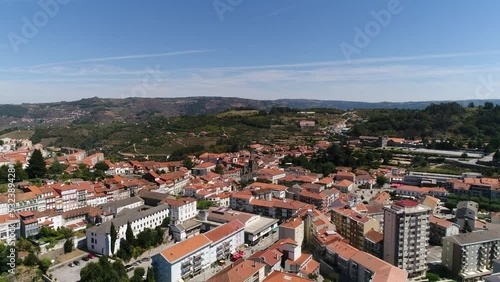 City of Lamego Skyline. Old Cathedral with Blue Sky Aerial View. Portugal 4k. Travel Destination
