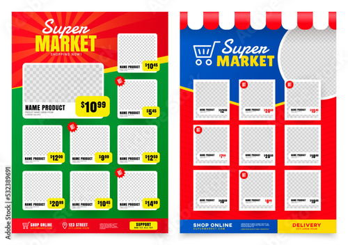 Supermarket flyer template. Shop poster design. Grocery Ads. Flyer Promotion. Vector illustration A4 size