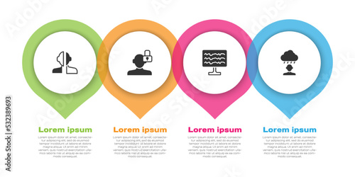 Set Bipolar disorder, Closed personality, Encephalogram and Depression and frustration. Business infographic template. Vector