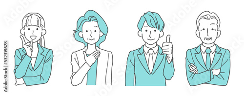 トラブルが解決した笑顔のビジネスパーソン 4人セット