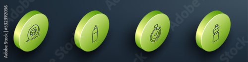 Set Isometric line Boxing helmet, Punching bag, Stopwatch and Fitness shaker icon. Vector