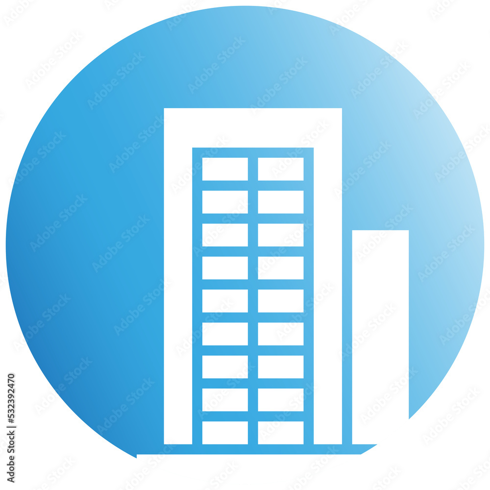 office building and tower in blue circle background office building and tower in blue circle background